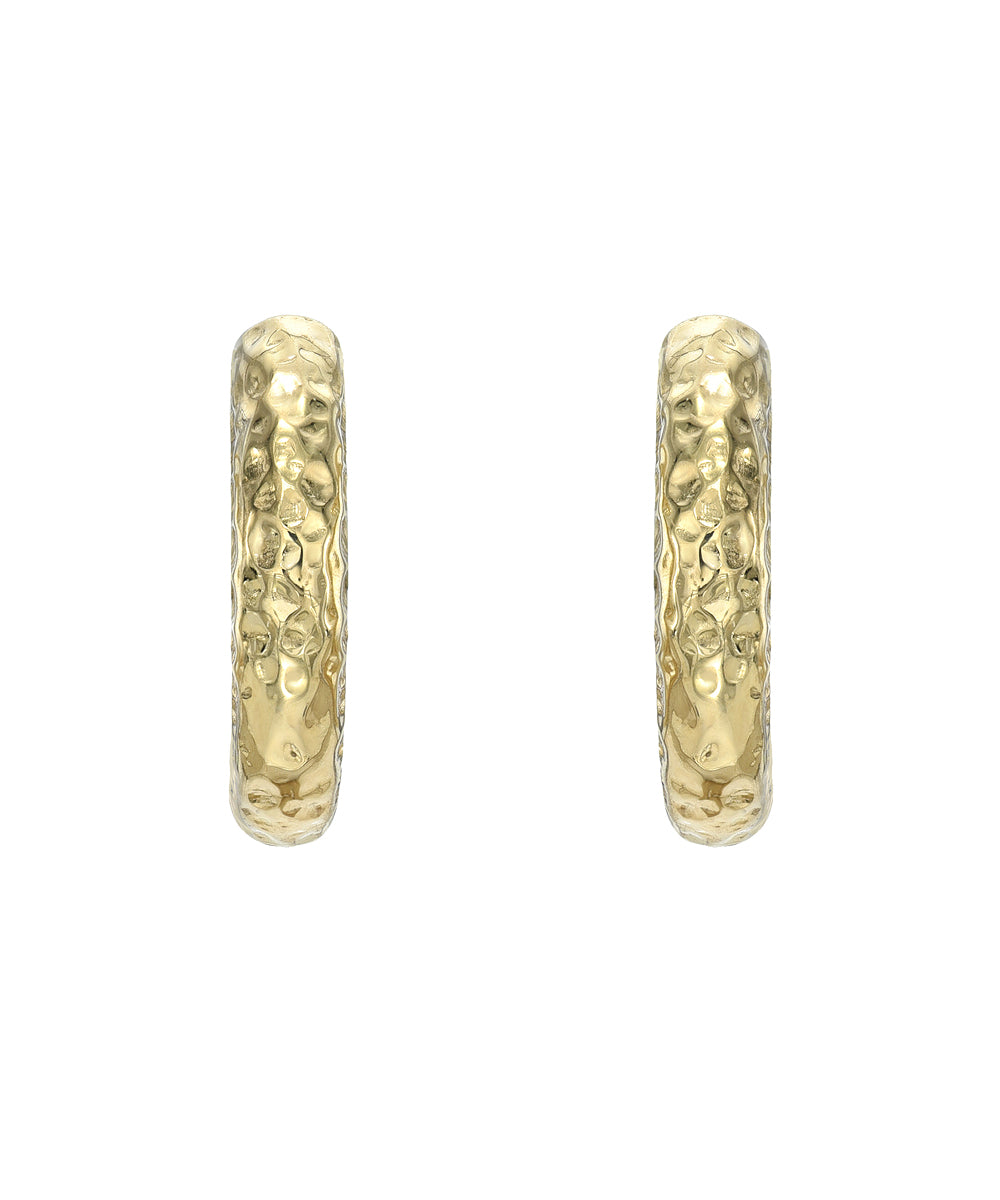 14 Karat Gold 2 mm Wide Hammer Finish Huggie Hoops
