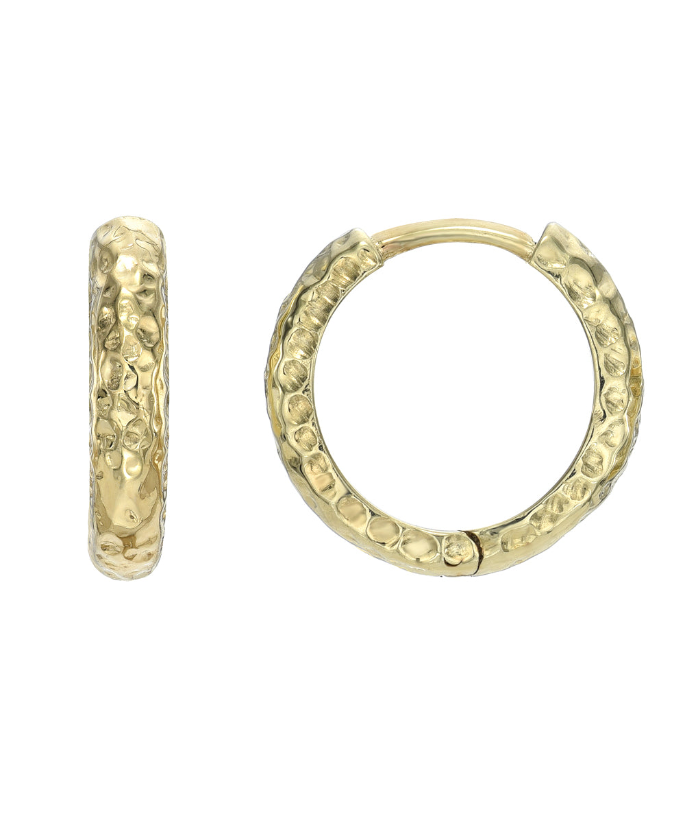 14 Karat Gold 2 mm Wide Hammer Finish Huggie Hoops