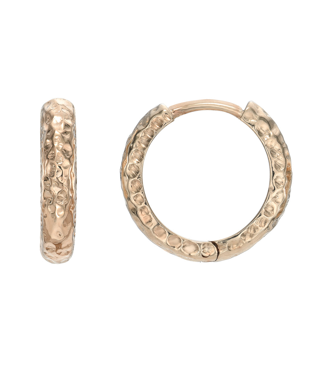 14 Karat Gold 2 mm Wide Hammer Finish Huggie Hoops