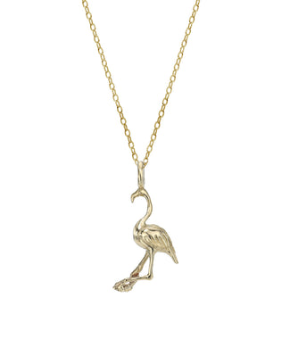 14 Karat Yellow Gold Flamingo Pendant Necklace, 18