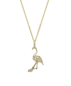 14 Karat Yellow Gold Flamingo Pendant Necklace, 18"