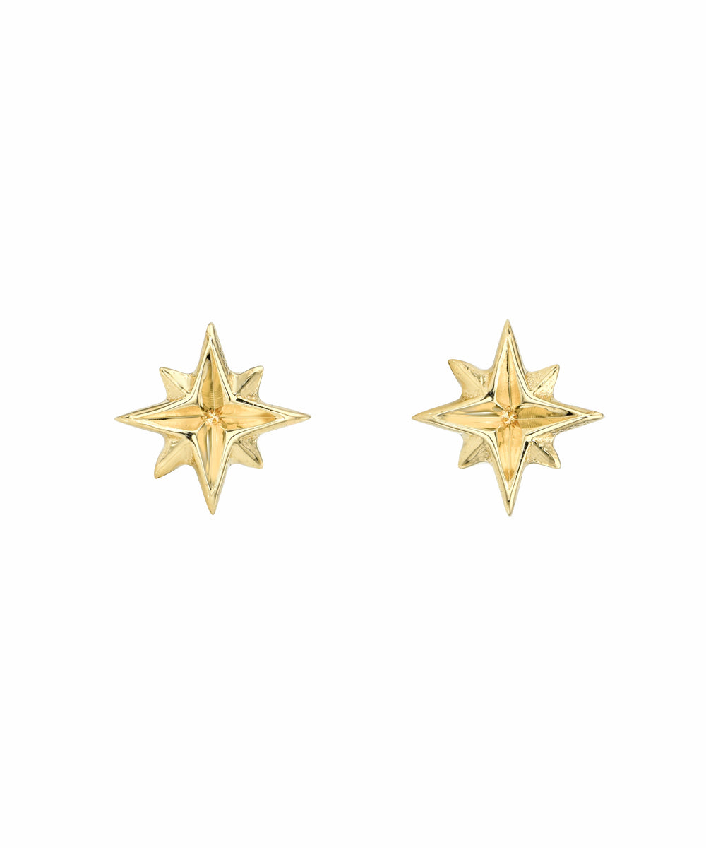 14 Karat Gold North Star Stud Earrings