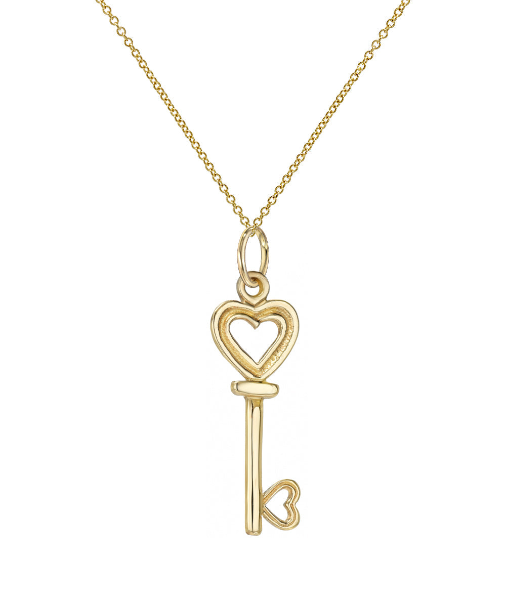 14 Karat Yellow Gold Key To My Heart Pendant Necklace, 18"