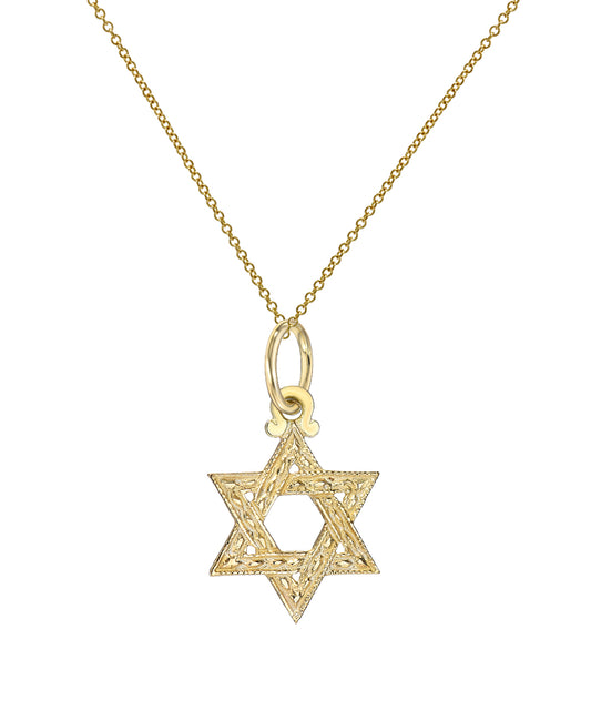 14 Karat Yellow Gold Star of David Pendant Necklace, 18"