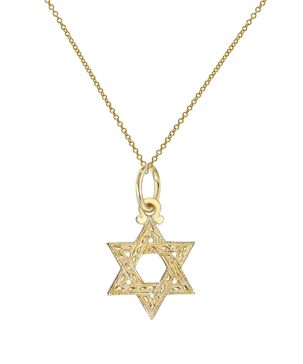 14 Karat Yellow Gold Star of David Pendant Necklace, 18