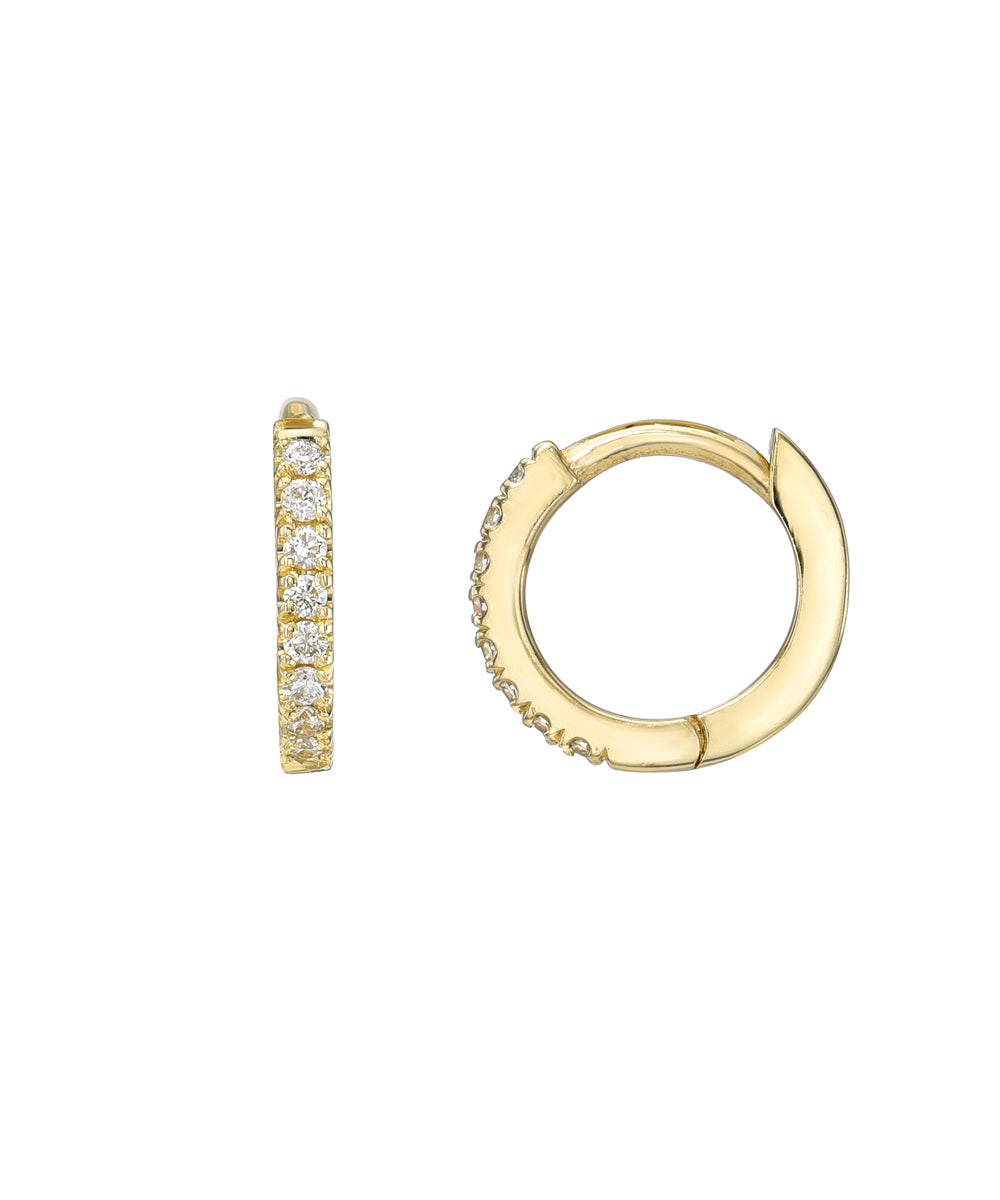 14 Karat Yellow Gold Diamond Pave Huggie Hoops