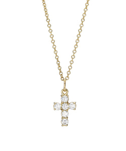 14 Karat Six Stone 0.66 Carat Total Weight SI 1 G Diamond Cross Pendant Necklace