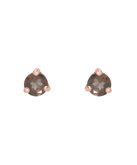 14KT Rose Gold 3 mm Round Smokey Topaz Three Prong Stud Earrings