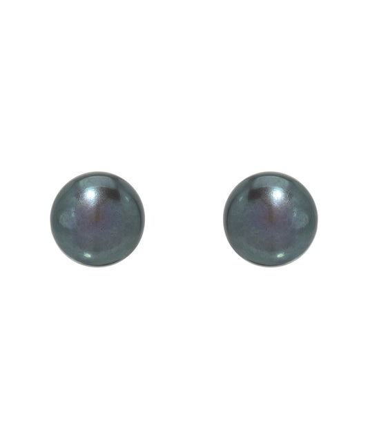 8 mm Black Freshwater Cultured Sterling Silver AAA Button Pearl Earrings