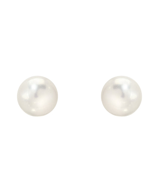 White Freshwater Cultured Sterling Silver AAA Button Pearl Earrings