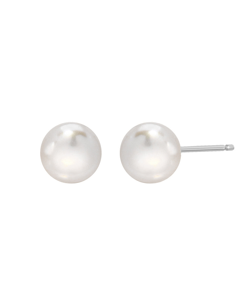 White Freshwater Cultured Sterling Silver AAA Button Pearl Earrings