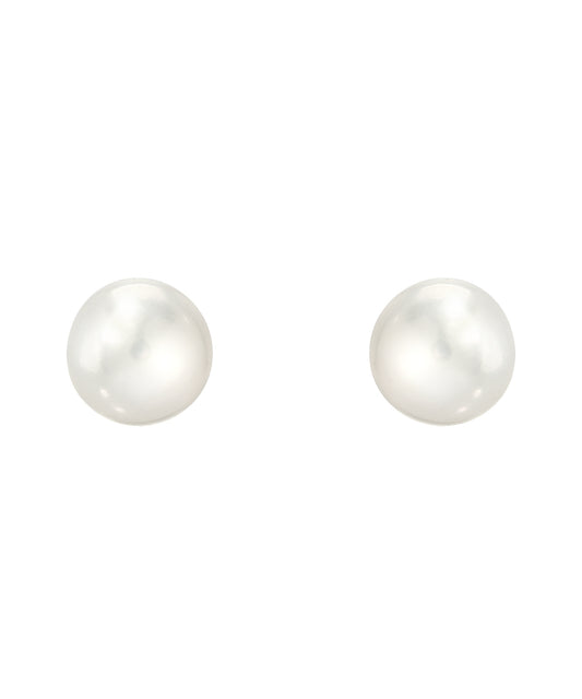 White Freshwater Cultured Sterling Silver AAA Button Pearl Earrings