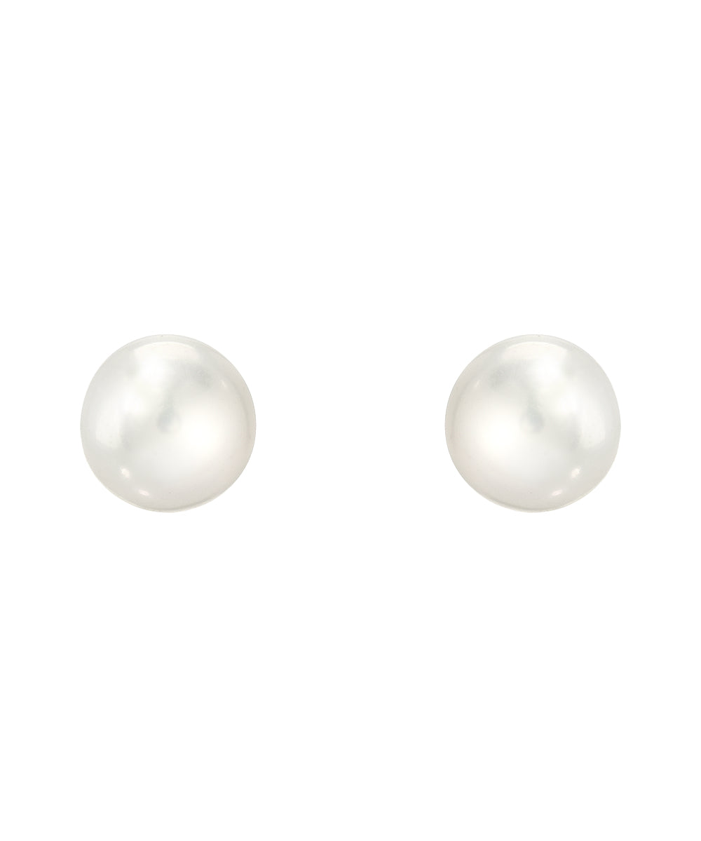 White Freshwater Cultured Sterling Silver AAA Button Pearl Earrings