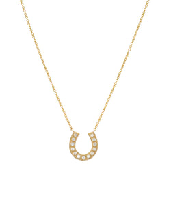 14KT Gold Pave Diamond Horseshoe Necklace, 18"