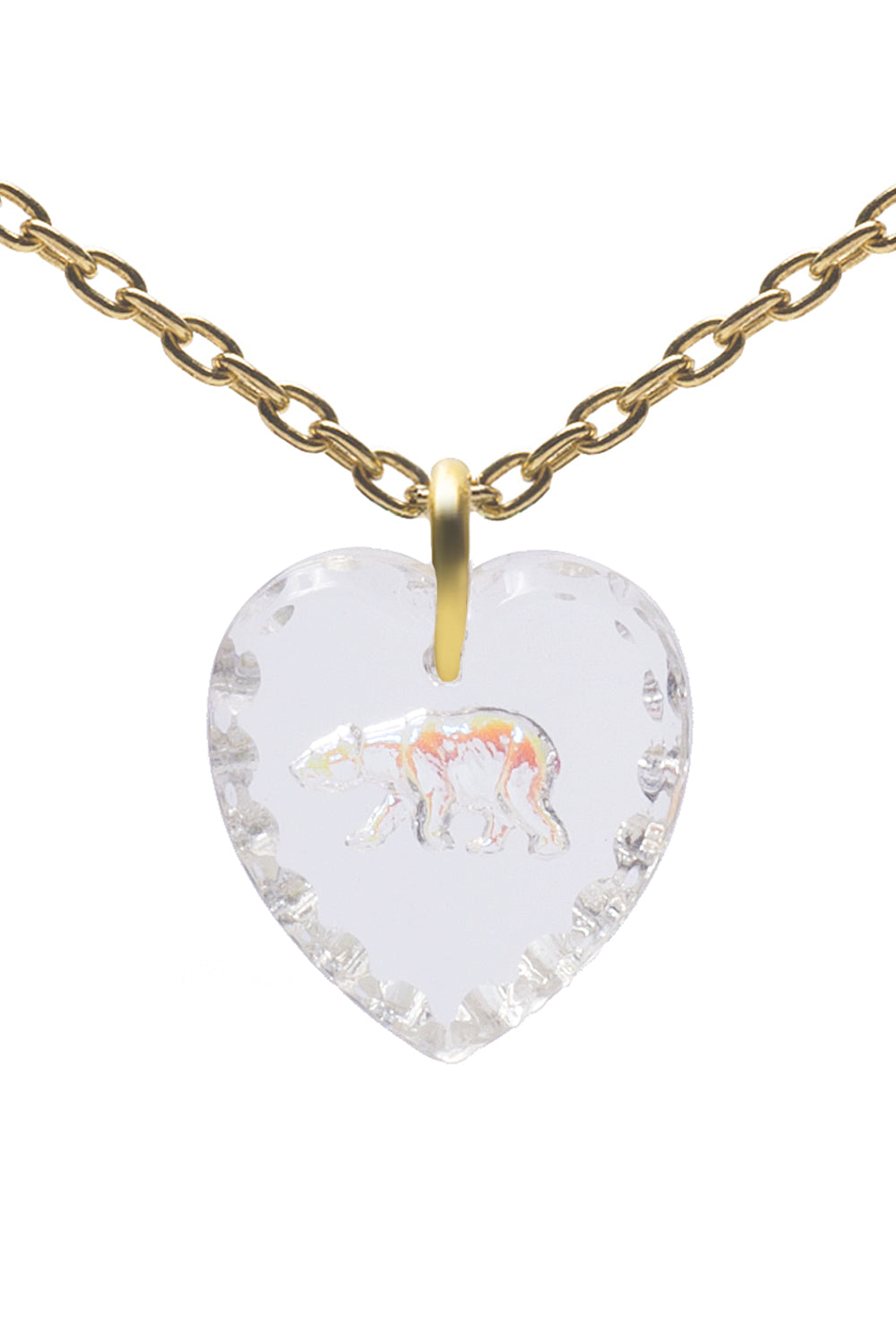 Glass Heart Pendant Necklace 18" Gold Plated Sterling Silver Cute Animal Charm - 0.55 x 0.51"
