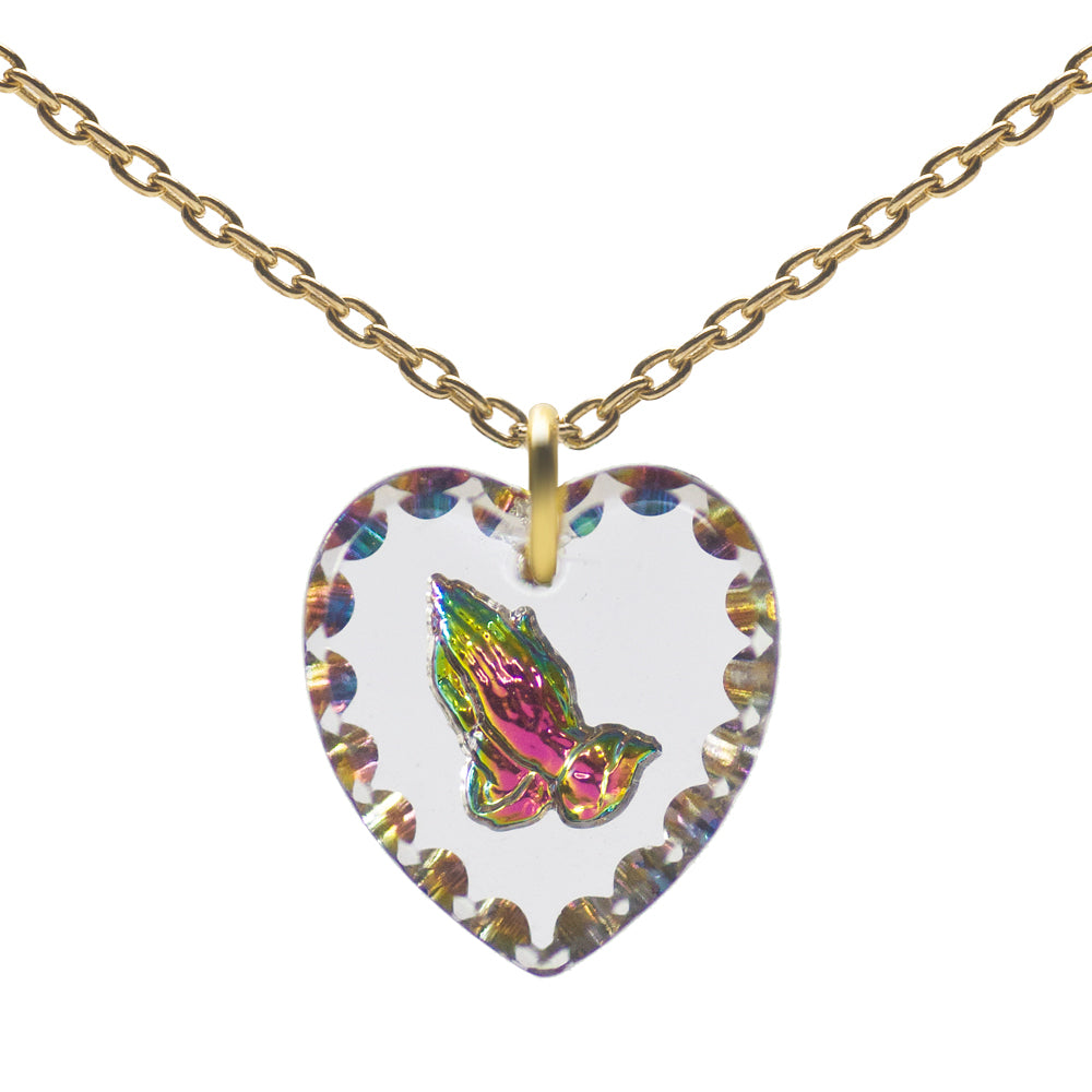 Glass Heart Pendant Necklace 18" Gold Plated Sterling Silver Cute Animal Charm - 0.55 x 0.51"