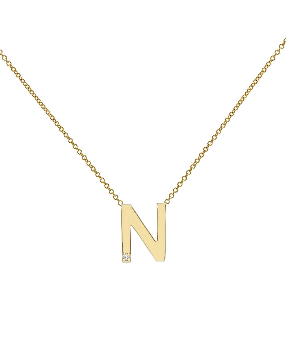 14KT Yellow Gold Letter Initial Diamond Necklace 0.005 CT
