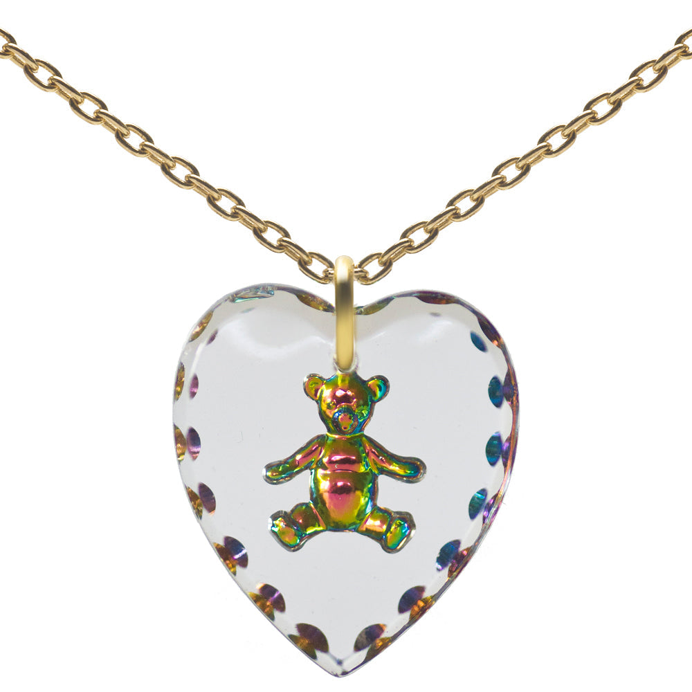 Glass Heart Pendant Necklace 18" â€“ Gold Plated Sterling Silver - 0.80"