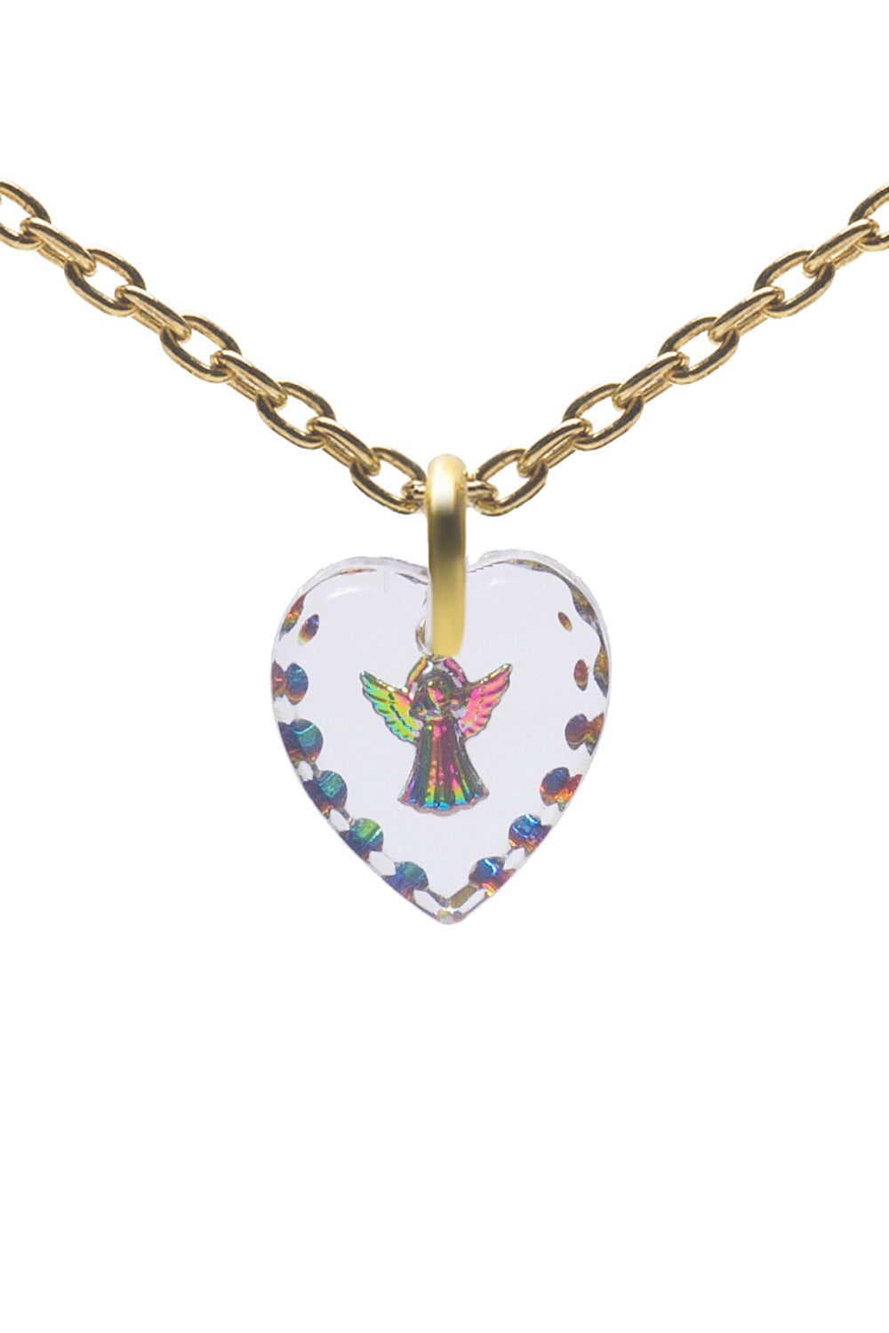 Glass Heart Pendant Necklace 18" Gold Plated Sterling Silver Cute Animal Charm - 0.55 x 0.51"