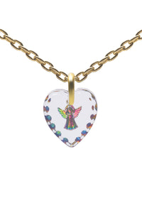 Glass Heart Pendant Necklace 18" Gold Plated Sterling Silver Cute Animal Charm - 0.55 x 0.51"
