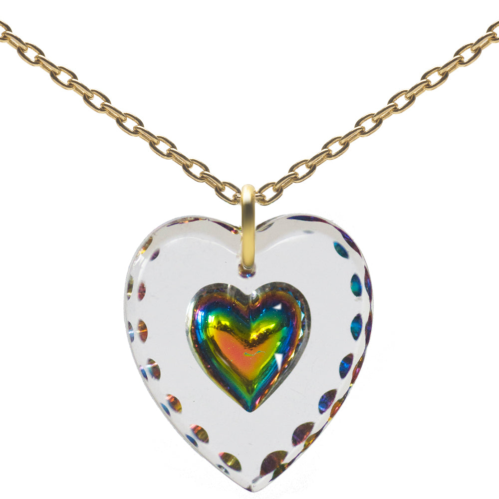 Glass Heart Pendant Necklace 18" Gold Plated Sterling Silver Cute Animal Charm - 0.55 x 0.51"