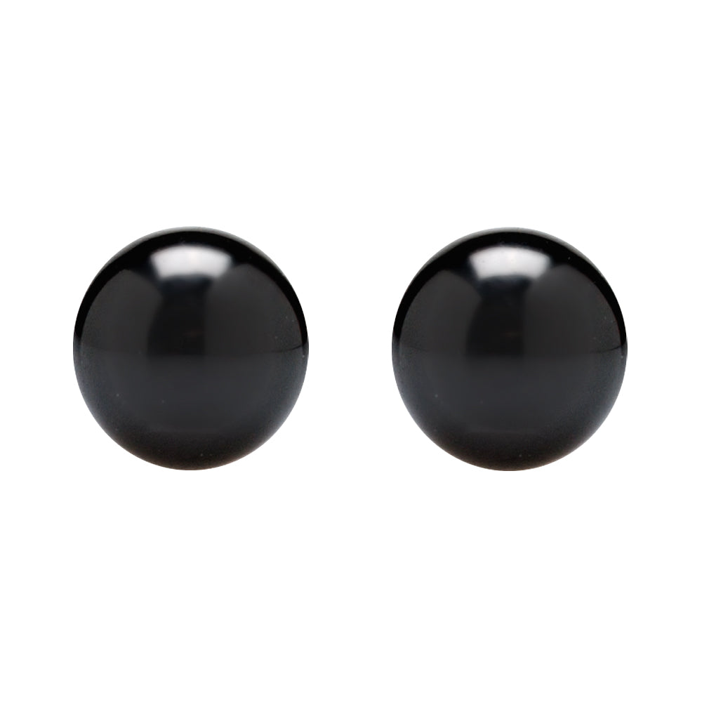 Sterling Silver Natural Onyx Ball Stud Earrings