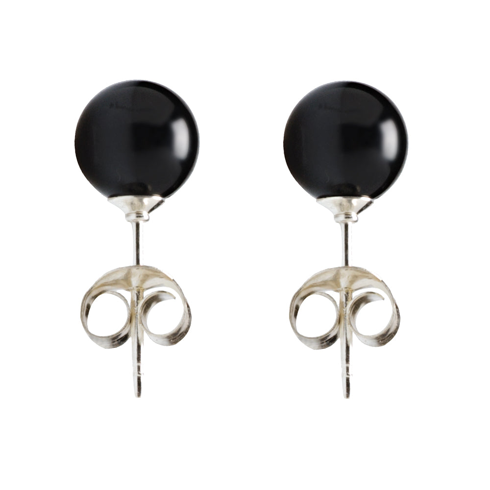 Sterling Silver Natural Onyx Ball Stud Earrings
