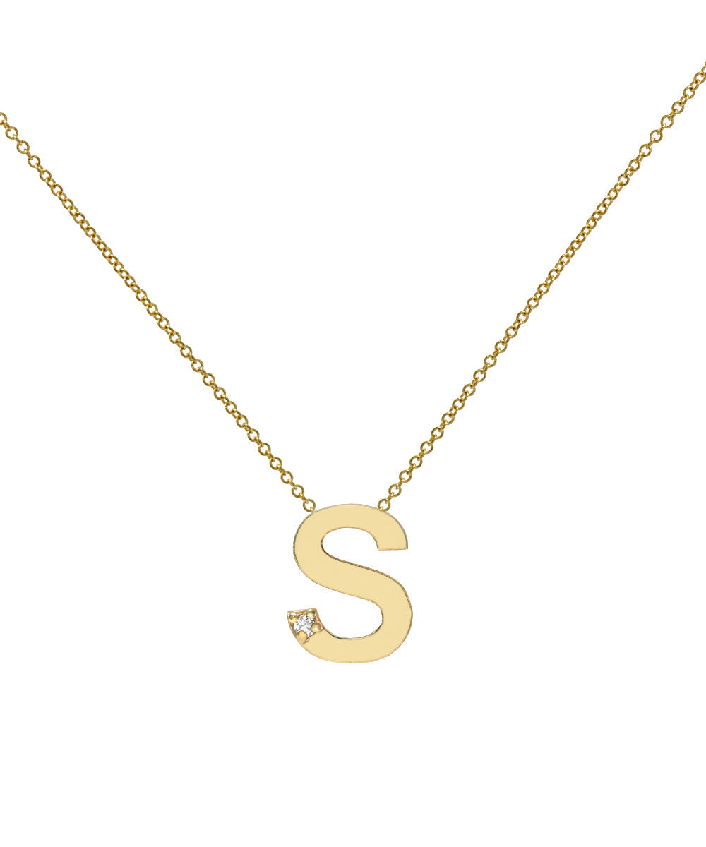 14KT Yellow Gold Letter Initial Diamond Necklace 0.005 CT
