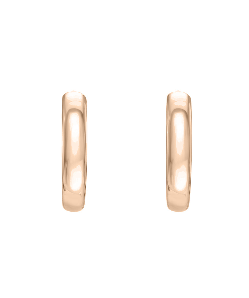 The 14 Karat Gold 2 mm Wide Huggie Hoops are shown on a white background. These small, polished hoop earrings feature a smooth, shiny finish that showcases their fine jewelry craftsmanship.