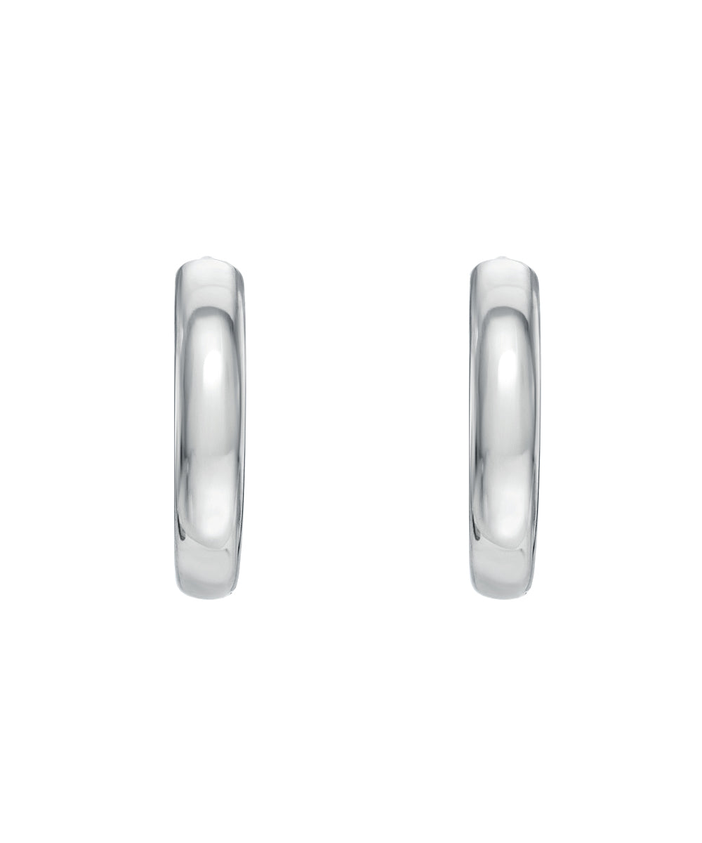 A pair of 14 Karat Gold 2 mm Wide Huggie Hoops is shown against a white background, featuring a smooth, polished finish—an elegant and timeless jewelry choice for any occasion.