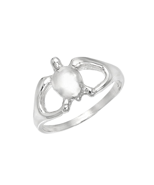 The Sterling Silver Honu Turtle Ring showcases an abstract design with a central round detail and open, curved sides, offering a modern, artistic take on ocean-inspired jewelry.
