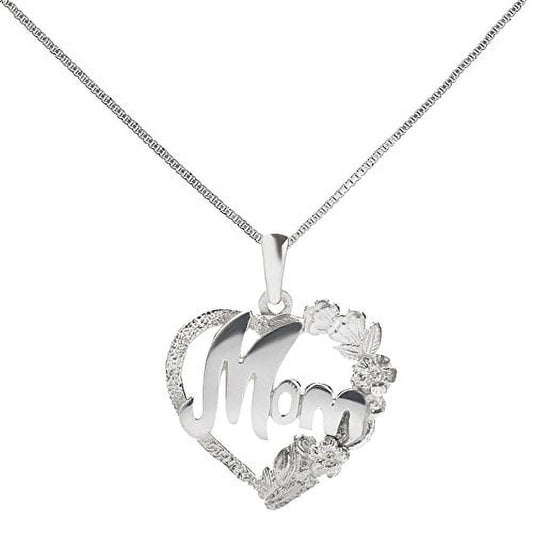 The Sterling Silver Mom in Heart Pendant Necklace, 18", is the perfect Mother’s Jewelry gift for someone special.