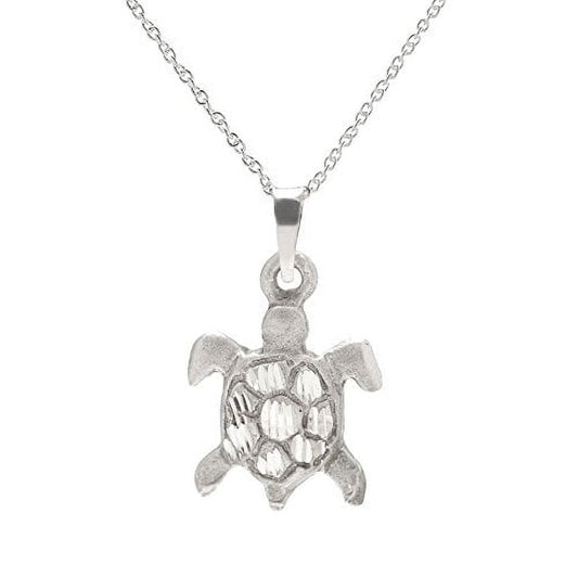The Sterling Silver Turtle Honu Pendant Necklace features a detailed sea turtle charm on a fine chain, making it a perfect piece of symbolic jewelry.