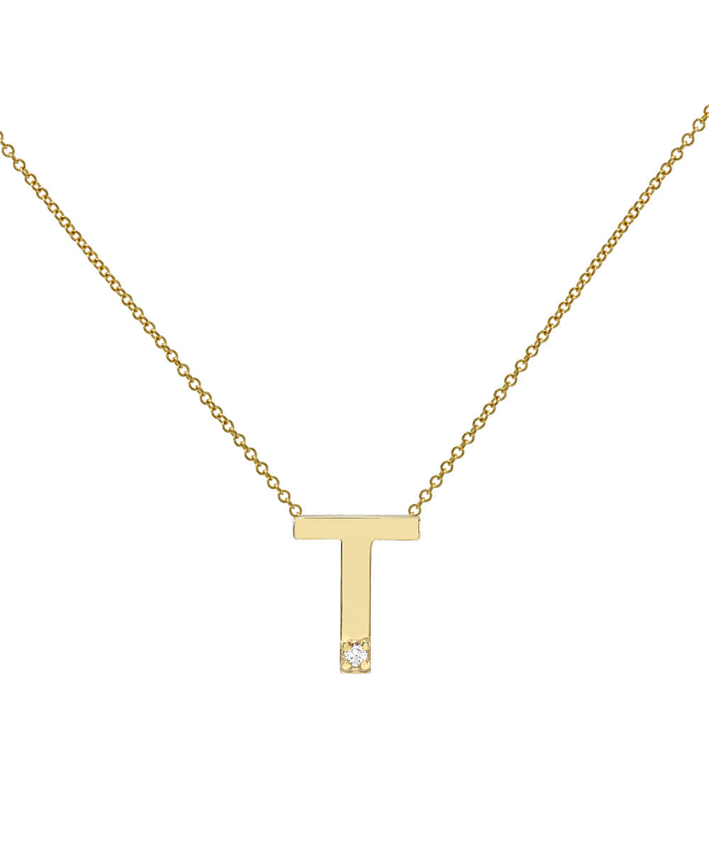 14KT Yellow Gold Letter Initial Diamond Necklace 0.005 CT