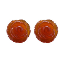 Hand Carved Natural Semi Precious Stone Flower Stud Earrings 10 mm