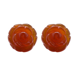 Hand Carved Natural Semi Precious Stone Flower Stud Earrings 10 mm