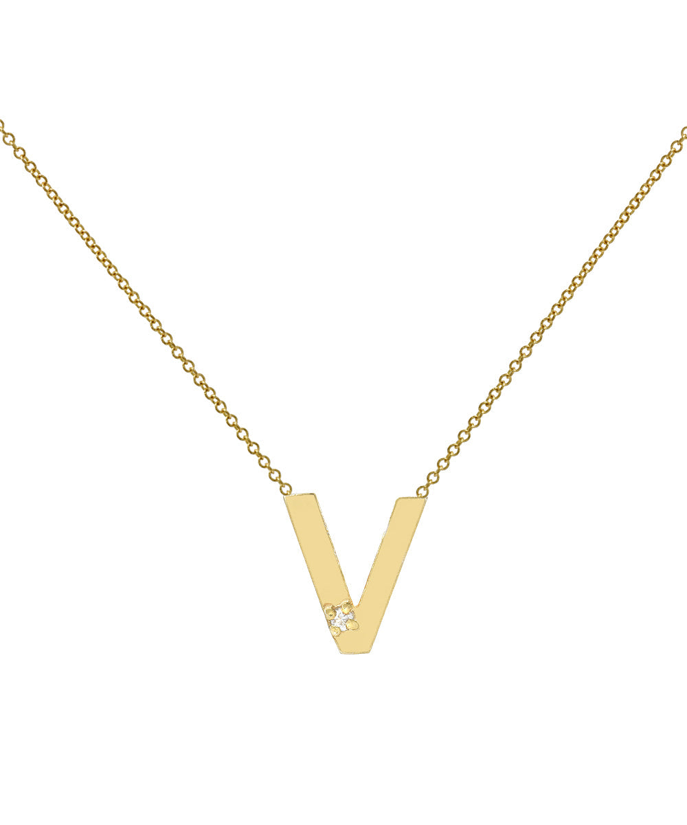 14KT Yellow Gold Letter Initial Diamond Necklace 0.005 CT