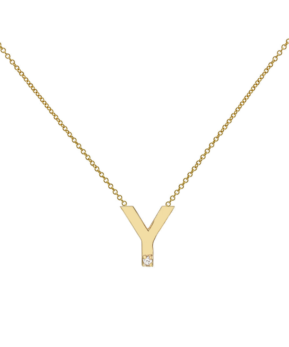 14KT Yellow Gold Letter Initial Diamond Necklace 0.005 CT