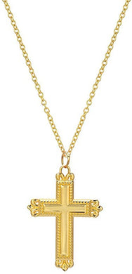 14 Karat Personalized Yellow Gold Fleur Cross Pendant Necklace, 18
