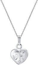 Sterling Silver Faith And Cross On Puff Heart Pendant Necklace, 18"