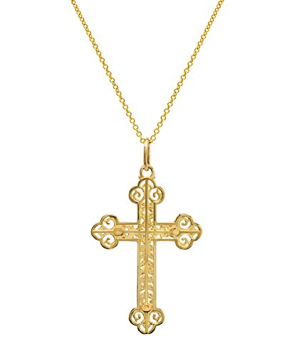 14 Karat Yellow Gold Cut Out Cross Pendant Necklace, 18"