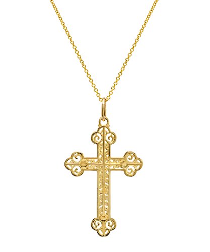 14 Karat Yellow Gold Cut Out Cross Pendant Necklace, 18