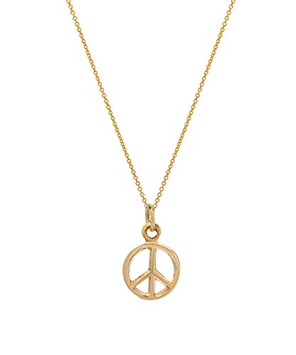 14 Karat Yellow Gold Peace Sign Pendant Necklace, 18"