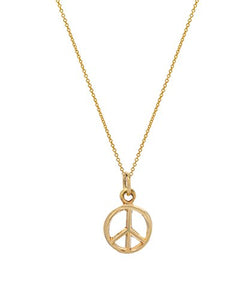 14 Karat Yellow Gold Peace Sign Pendant Necklace, 18"