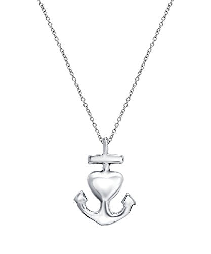 Sterling Silver Love Strength Faith Anchor and Heart Pendant Necklace