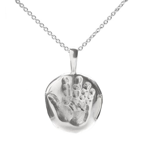 Sterling Silver Push Gift Baby Handprint Imprint Pendant Necklace, 18