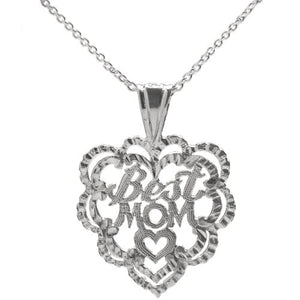 Sterling Silver Best Mom Heart Pendant Necklace, 18"