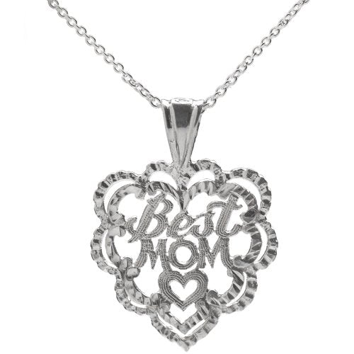 Sterling Silver Best Mom Heart Pendant Necklace, 18