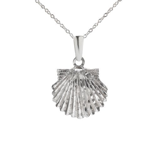 Sterling Silver Clam Shell Pendant Necklace, 18"