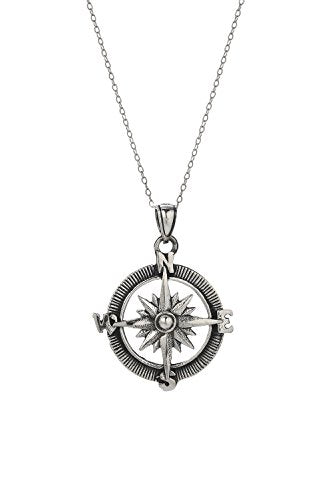 Sterling Silver Compass Pendant Necklace, 18